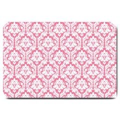 White On Soft Pink Damask Large Door Mat by Zandiepants