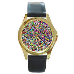 Color Round Leather Watch (gold Rim)  by Siebenhuehner