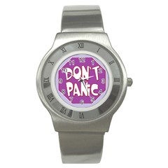 Purple Don t Panic Sign Stainless Steel Watch (slim) by FunWithFibro