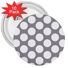 Grey Polkadot 3  Button (10 Pack) by Zandiepants