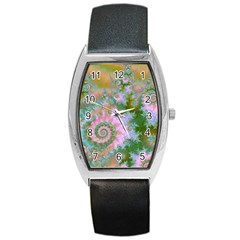 Rose Forest Green, Abstract Swirl Dance Tonneau Leather Watch by DianeClancy