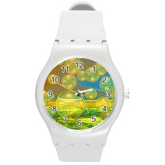 Golden Days, Abstract Yellow Azure Tranquility Plastic Sport Watch (medium) by DianeClancy