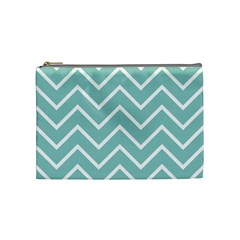 Blue And White Chevron Cosmetic Bag (medium) by zenandchic