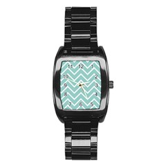 Blue And White Chevron Stainless Steel Barrel Watch