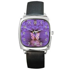 Artsy Purple Awareness Butterfly Square Leather Watch by FunWithFibro