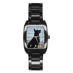 Black German Shepherd Stainless Steel Barrel Watch