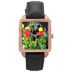 Black Gsd Pup Rose Gold Leather Watch  by StuffOrSomething