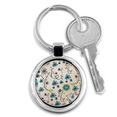 Whimsical Flowers Blue Key Chain (round) by Zandiepants