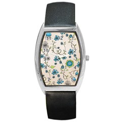 Whimsical Flowers Blue Tonneau Leather Watch by Zandiepants