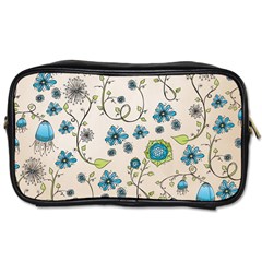 Whimsical Flowers Blue Travel Toiletry Bag (two Sides) by Zandiepants