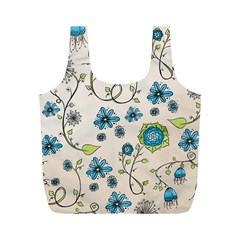 Whimsical Flowers Blue Reusable Bag (m) by Zandiepants