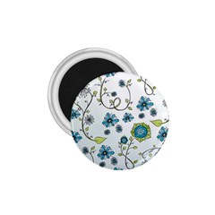 Blue Whimsical Flowers  On Blue 1 75  Button Magnet