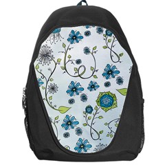 Blue Whimsical Flowers  On Blue Backpack Bag by Zandiepants