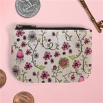 Pink Whimsical flowers on beige Coin Change Purse Front