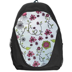 Pink Whimsical Flowers On Blue Backpack Bag by Zandiepants