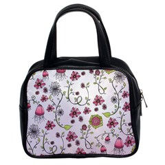 Pink Whimsical Flowers On Pink Classic Handbag (two Sides) by Zandiepants