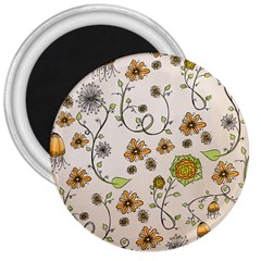 Yellow Whimsical Flowers  3  Button Magnet