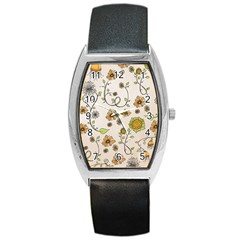 Yellow Whimsical Flowers  Tonneau Leather Watch by Zandiepants