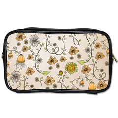 Yellow Whimsical Flowers  Travel Toiletry Bag (two Sides) by Zandiepants