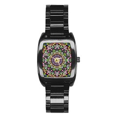 Psychedelic Leaves Mandala Stainless Steel Barrel Watch