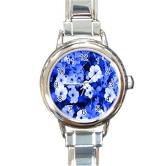 Blue Flowers Round Italian Charm Watch