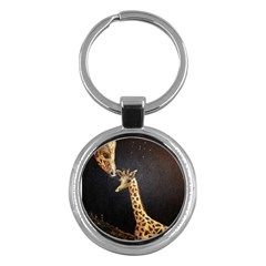 Baby Giraffe And Mom Under The Moon Key Chain (round)