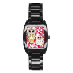 Two Owls Stainless Steel Barrel Watch