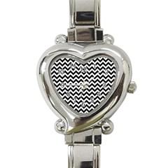 Black And White Zigzag Heart Italian Charm Watch 