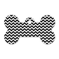 Black And White Zigzag Dog Tag Bone (one Sided)