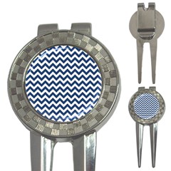 Dark Blue And White Zigzag Golf Pitchfork & Ball Marker