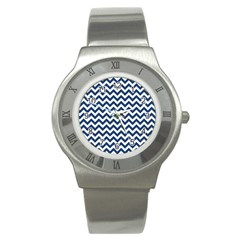 Dark Blue And White Zigzag Stainless Steel Watch (slim)