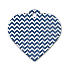 Dark Blue And White Zigzag Dog Tag Heart (one Sided)  by Zandiepants