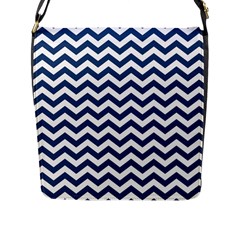 Dark Blue And White Zigzag Flap Closure Messenger Bag (large) by Zandiepants