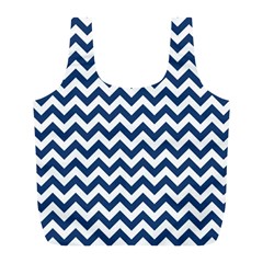 Dark Blue And White Zigzag Reusable Bag (l) by Zandiepants