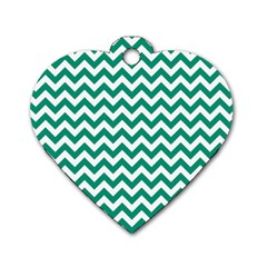 Emerald Green And White Zigzag Dog Tag Heart (one Sided)  by Zandiepants