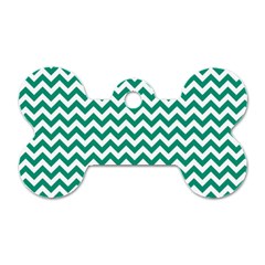 Emerald Green And White Zigzag Dog Tag Bone (one Sided)