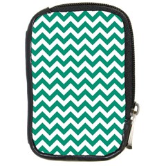 Emerald Green And White Zigzag Compact Camera Leather Case by Zandiepants