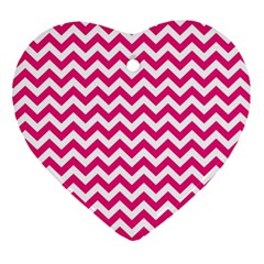 Hot Pink And White Zigzag Heart Ornament (two Sides)