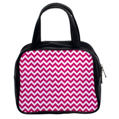 Hot Pink And White Zigzag Classic Handbag (two Sides)