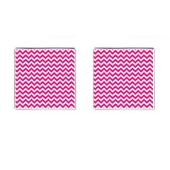 Hot Pink And White Zigzag Cufflinks (square)