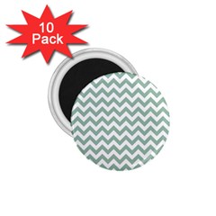 Jade Green And White Zigzag 1 75  Button Magnet (10 Pack)