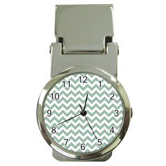 Jade Green And White Zigzag Money Clip With Watch