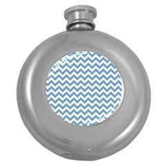 Blue And White Zigzag Hip Flask (round) by Zandiepants