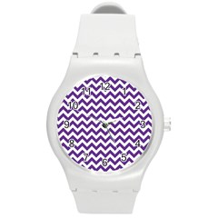 Purple And White Zigzag Pattern Plastic Sport Watch (medium)