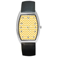 Sunny Yellow And White Zigzag Pattern Tonneau Leather Watch