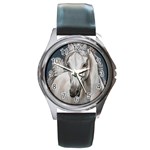 Breeze Round Leather Watch (Silver Rim) Front