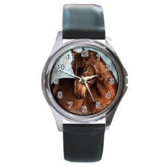 Midnight Jewel  Round Leather Watch (silver Rim)