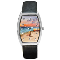 Alone On Sunset Beach Tonneau Leather Watch by TonyaButcher