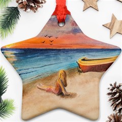 Alone On Sunset Beach Star Ornament (two Sides)