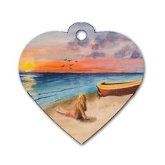 Alone On Sunset Beach Dog Tag Heart (two Sided) by TonyaButcher